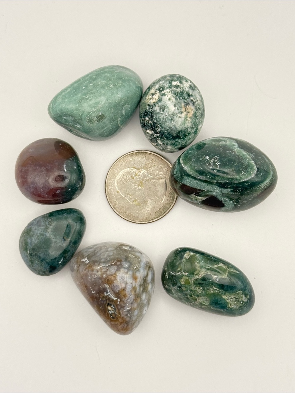 Polished Ocean Jasper Tumbled Stones - Green & Brown Mix (7pcs) - Picture 5 of 5